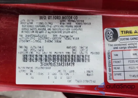 2010 Ford Fusion Sel z USA, uszkodzony, nr VIN 3FAHP0JG2AR318428